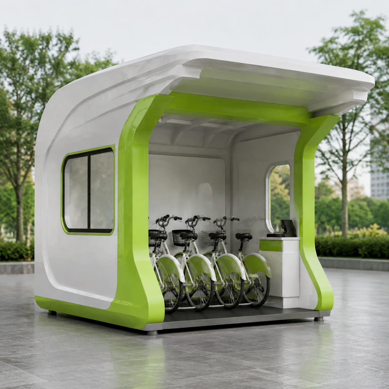Cabina per noleggio biciclette in FRP